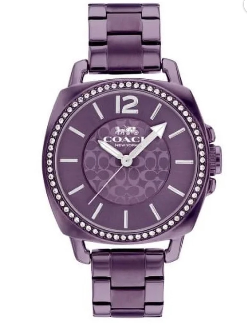 COACH Boyfriend Women’s Purple Crystal Bezel Women's Bracelet Watch